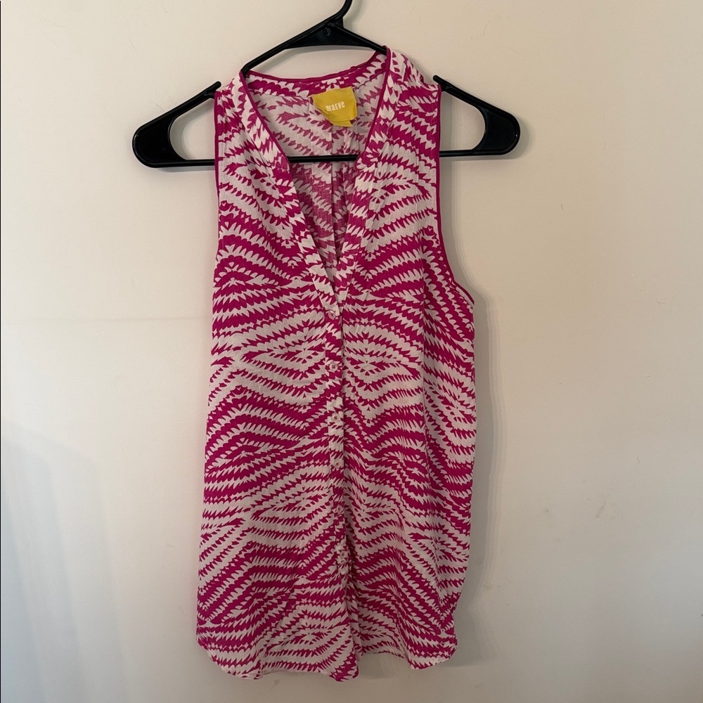 Pink Patterned Sleeveless V-Neck Top size 10